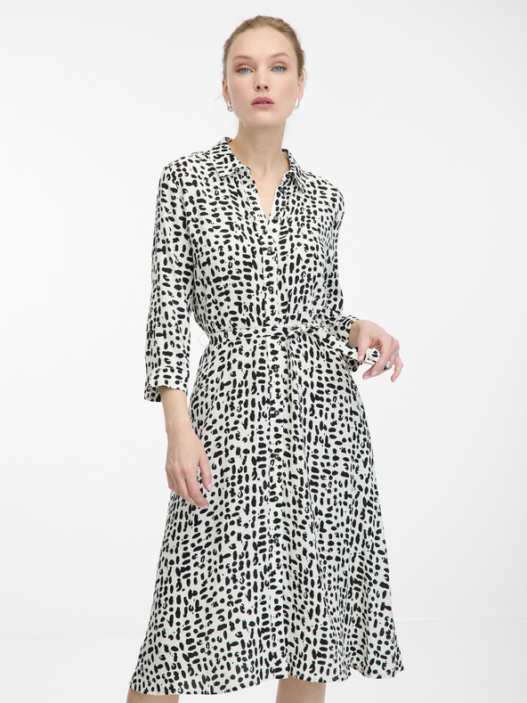 Orsay Krémové dámské košilové šaty ke kolenům ORSAY