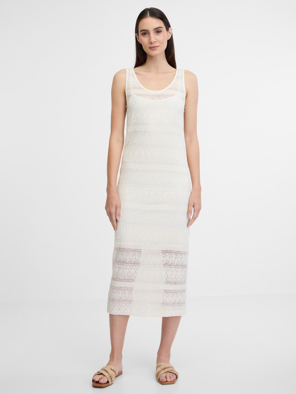 Orsay Krémové dámské midi šaty ORSAY