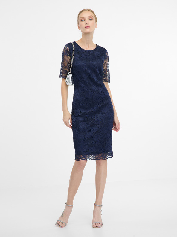 Orsay Modré dámské pouzdrové šaty ke kolenům ORSAY