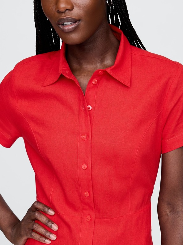 GAP Lněné košilové maxi šaty GAP