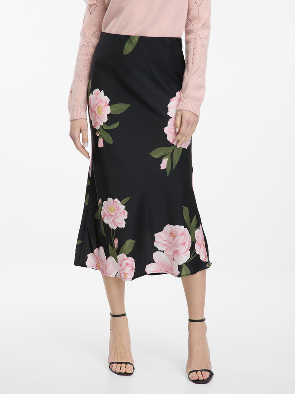 Orsay Černá dámská midi sukně s květinovým vzorem ORSAY