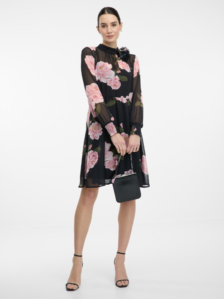 Orsay Černé dámská květinové šaty ke kolenům ORSAY