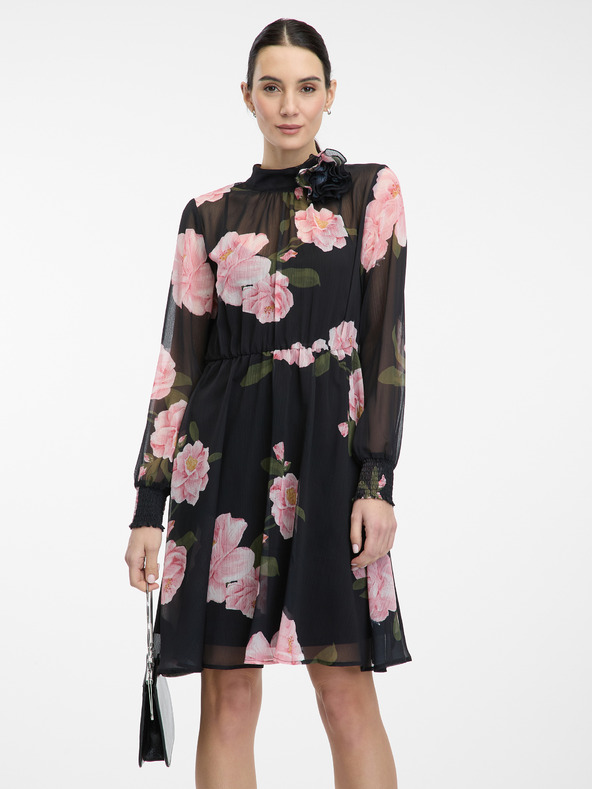 Orsay Černé dámská květinové šaty ke kolenům ORSAY
