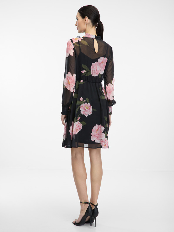 Orsay Černé dámská květinové šaty ke kolenům ORSAY