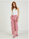 Orsay Růžové dámské lněné pruhované kalhoty ORSAY