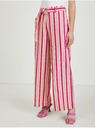 Orsay Růžové dámské lněné pruhované kalhoty ORSAY