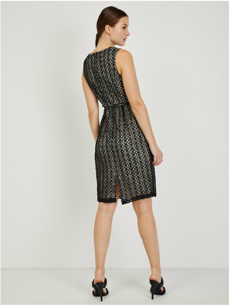 Orsay Béžovo-černé dámské pouzdrové šaty s páskem ORSAY