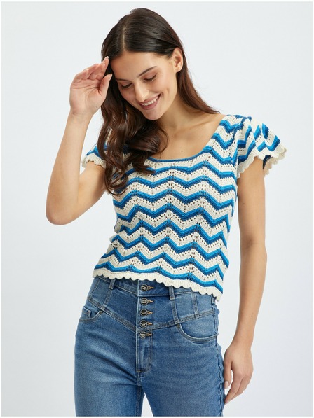 Orsay Modro-bílé dámské vzorované svetrové tričko ORSAY