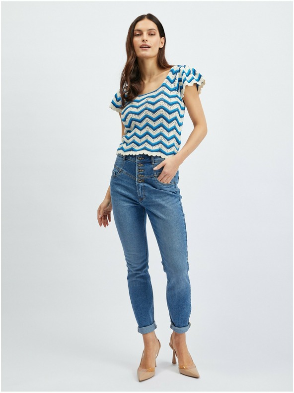 Orsay Modro-bílé dámské vzorované svetrové tričko ORSAY