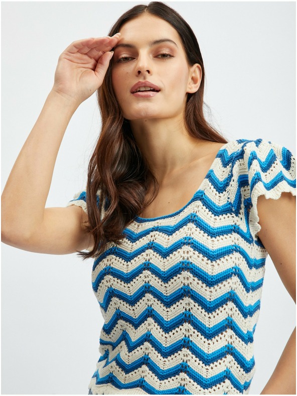 Orsay Modro-bílé dámské vzorované svetrové tričko ORSAY