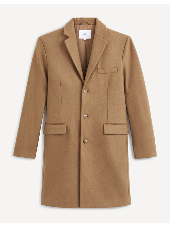 Celio Hnědý pánský vlněný kabát Celio Cubello