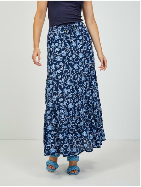 Orsay Tmavě modrá květovaná maxi sukně ORSAY