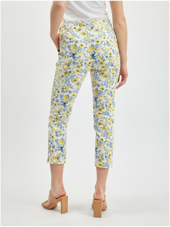 Orsay Žluto-bílé dámské zkrácené květované kalhoty ORSAY
