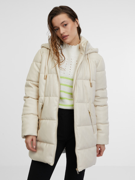 Orsay Krémový dámský prošívaný koženkový kabát ORSAY
