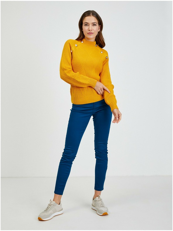Orsay Žlutý dámský žebrovaný svetr s ozdobnými knoflíky ORSAY