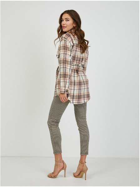 Orsay Růžovo-krémová dámská kostkovaná košilová bunda se zavazováním ORSAY