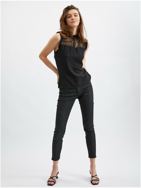 Orsay Černá dámská halenka s krajkovým detailem ORSAY