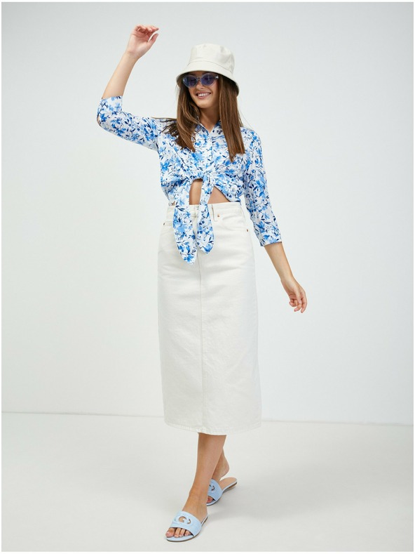 Orsay Bílo-modrá květovaná košile s uzlem ORSAY