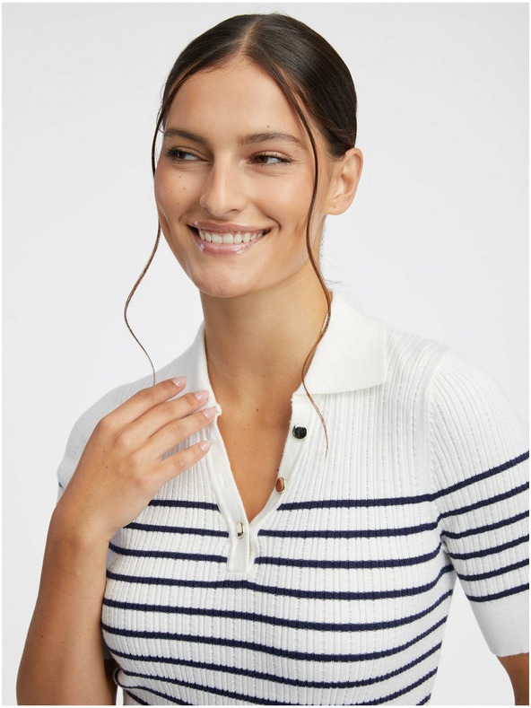 Orsay Krémové dámské pruhované úpletové polo tričko ORSAY