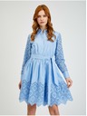 Orsay Modré dámské děrované košilové šaty se zavazováním ORSAY