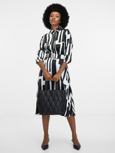 Orsay Černé dámské vzorované šaty ke kolenům ORSAY