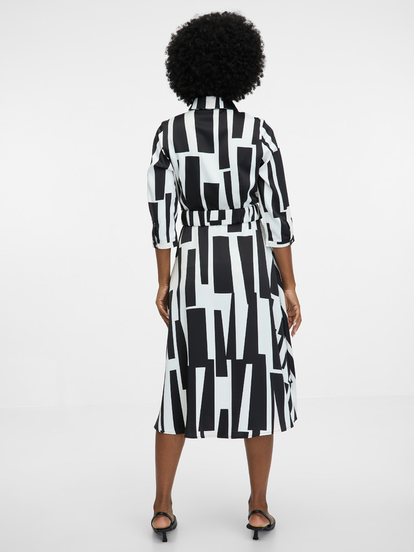 Orsay Černé dámské vzorované šaty ke kolenům ORSAY