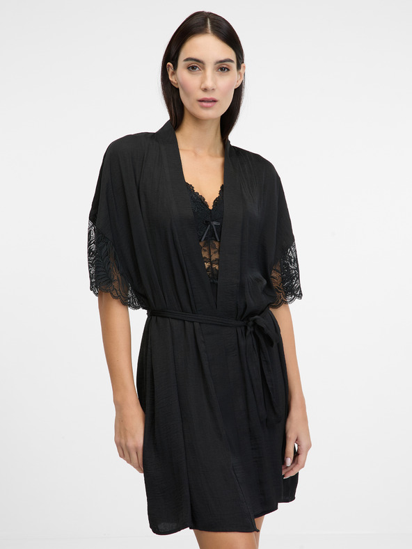 Orsay Černý dámský saténový župan ORSAY