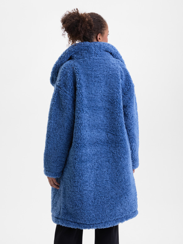 Orsay Modrý dámský kabát z umělé kožešiny ORSAY
