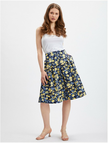 Orsay Žluto-modrá dámská skládaná květovaná sukně ORSAY