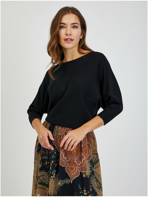 Orsay Černý dámský žebrovaný svetr s netopýřími rukávy ORSAY