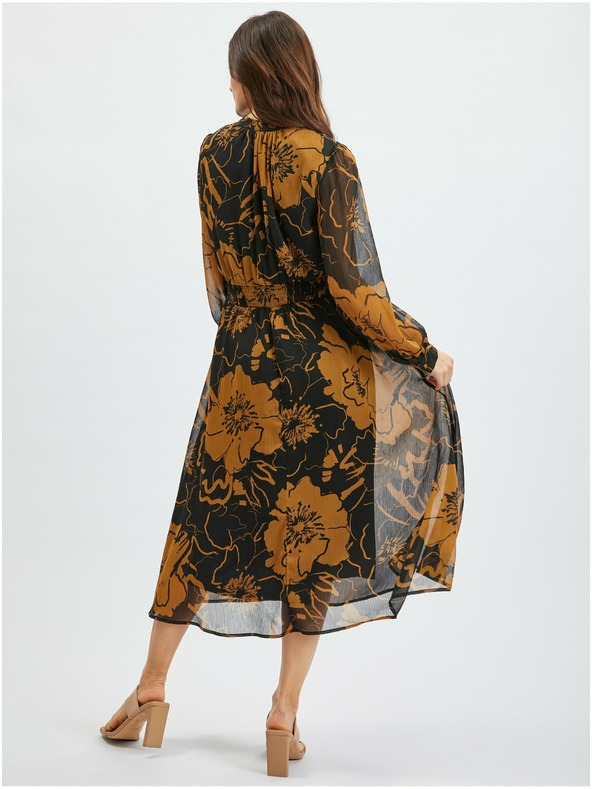 Orsay Hnědo-černé dámské květované midišaty ORSAY