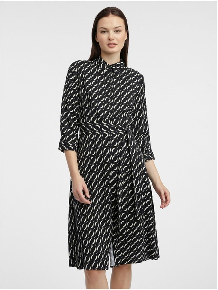 Orsay Černé dámské vzorované košilové šaty ORSAY