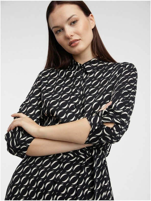 Orsay Černé dámské vzorované košilové šaty ORSAY