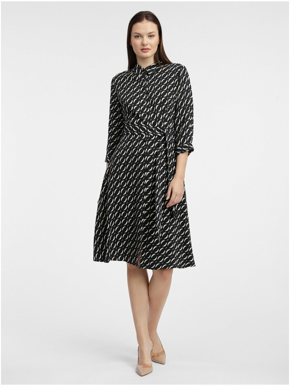 Orsay Černé dámské vzorované košilové šaty ORSAY