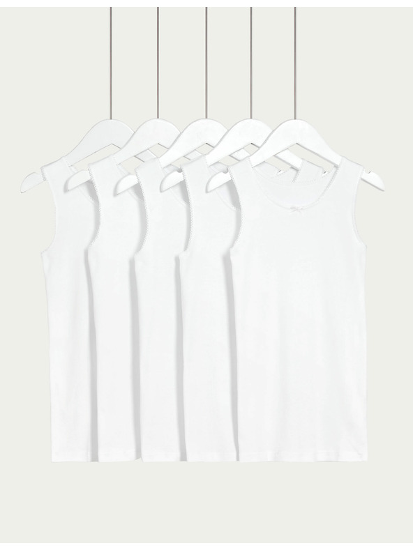 Marks & Spencer Bílá dětská tílka z čisté bavlny, 5 ks v balení (2–16 let) Marks & Spencer