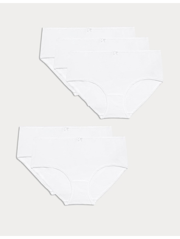 Marks & Spencer Midi kalhotky z bavlny s lycrou®, 5 ks v balení Marks & Spencer bílá