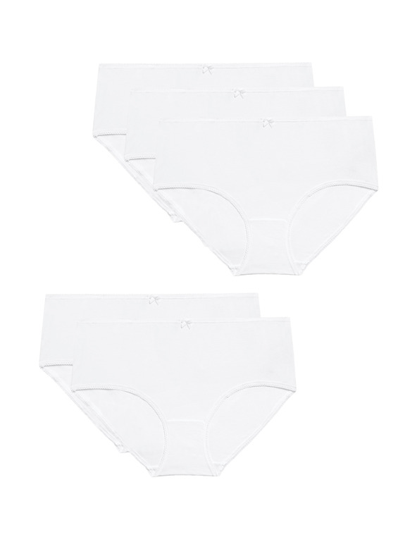 Marks & Spencer Midi kalhotky z bavlny s lycrou®, 5 ks v balení Marks & Spencer bílá