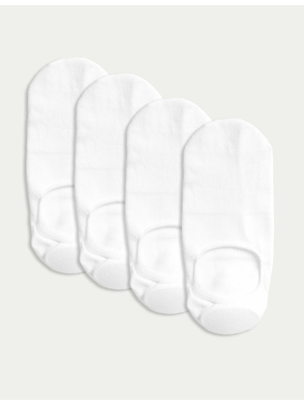 Marks & Spencer Bavlněné nízké ponožky Trainer liner, sada 4 párů Marks & Spencer bílá