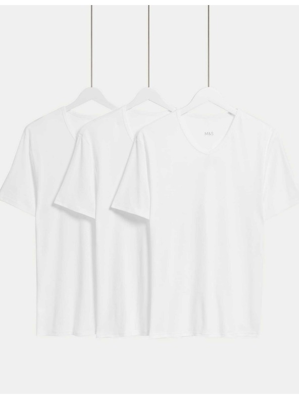 Marks & Spencer Sada tří bílých pánských triček Marks & Spencer