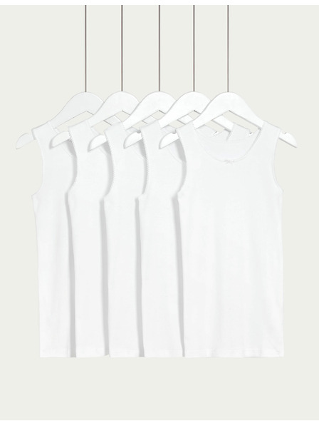 Marks & Spencer Bílá dětská tílka z čisté bavlny, 5 ks v balení (2–16 let) Marks & Spencer