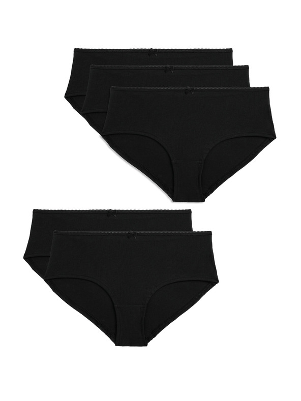 Marks & Spencer Nízce střižené šortkové kalhotky z bavlny a lycry®, 5 ks v balení Marks & Spencer černá
