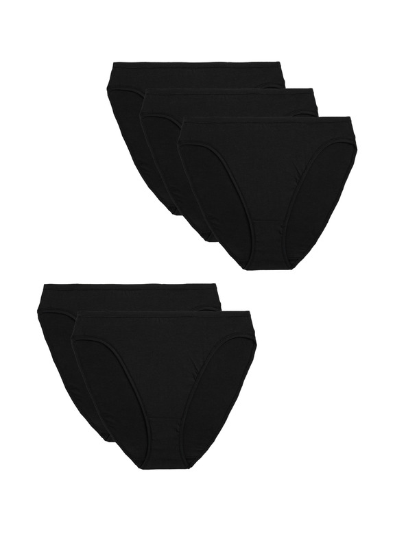 Marks & Spencer Sada 5 ks kalhotek z bavlny a modalu, bez viditelných lemů a s vysokým vykrojením Marks & Spencer černá