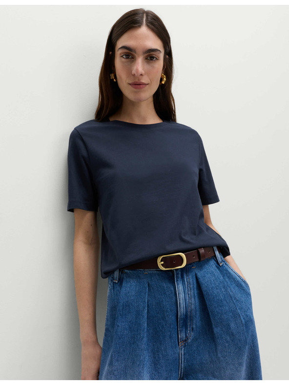 Marks & Spencer Tmavě modré dámské bavlněné basic tričko Marks & Spencer