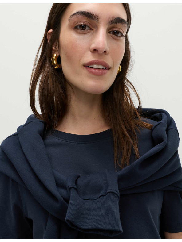 Marks & Spencer Tmavě modré dámské bavlněné basic tričko Marks & Spencer