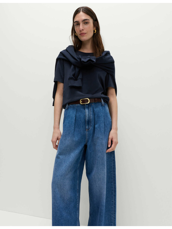 Marks & Spencer Tmavě modré dámské bavlněné basic tričko Marks & Spencer