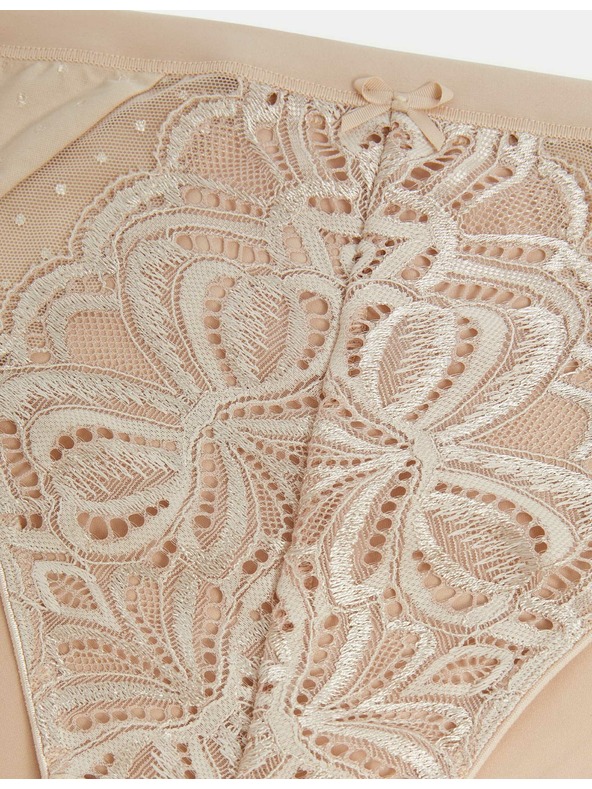 Marks & Spencer Vysoce střižené krajkové kalhotky Amelia, 3 ks v balení Marks & Spencer béžová