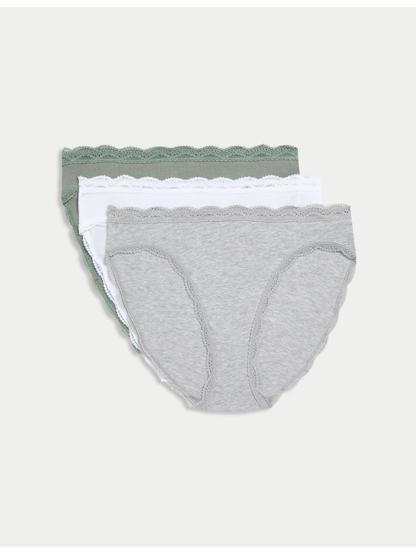 Marks & Spencer Bavlněné krajkové vysoce střižené kalhotky, 3 ks Marks & Spencer zelená