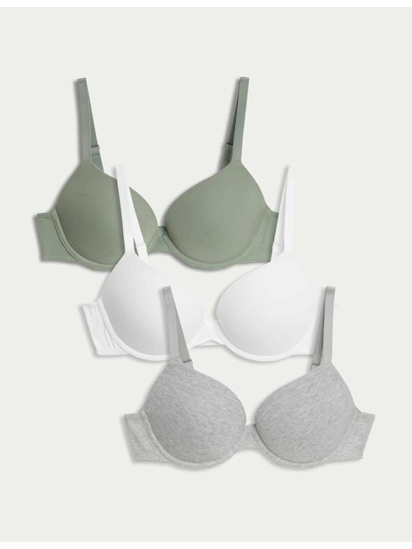 Marks & Spencer Push-up bavlněné podprsenky s kosticemi, 3 ks, vel. A–E Marks & Spencer zelená