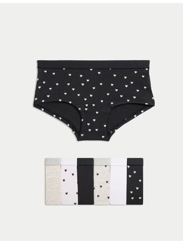 Marks & Spencer Šortky s vysokým podílem bavlny a potiskem s motivem srdce, 7 ks (5–16 let) Marks & Spencer černá