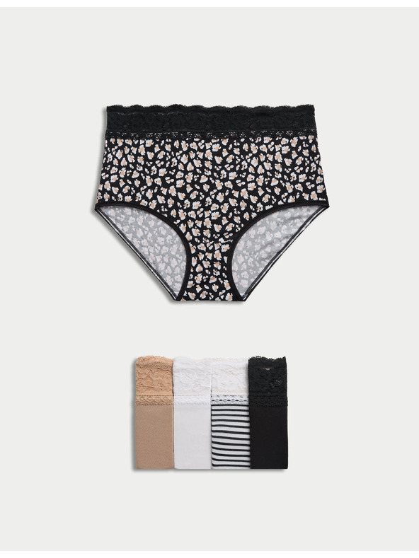 Marks & Spencer Kalhotky do pasu s potiskem a vysokým podílem bavlny, 5 ks Marks & Spencer bílá